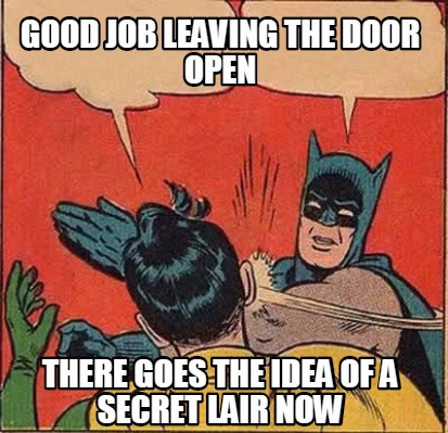 Meme Creator Funny Good Job Leaving The Door Open There Goes The Idea Of A Secret Lair Now Meme Generator At Memecreator Org