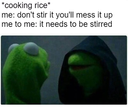 Meme Creator - Funny *cooking rice* me: don't stir it you'll mess it up ...