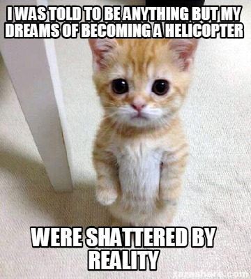 Meme Creator Funny I Was Told To Be Anything But My Dreams Of Becoming A Helicopter Were Shattered Meme Generator At Memecreator Org