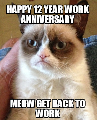 Meme Creator - Funny Happy 12 Year Work Anniversary Meow get back to ...